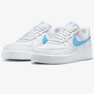 Used Light Blue Swoosh Check Custom Air Force 1, Hand Painted Women’s Size 8.5